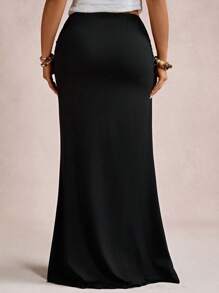 Freevana Plus Size Elegant Vintage Romance Fitted Flared Maxi Knitted Skirt For Party And Gathering, Autumn/Winter