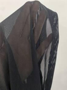 DAZY Cowl Neck Mesh Top Without Tube Top Going Out Tops Sheer,Back To School Clothes Long Sleeve Women Tops,Fall Women Clothes - Black - View 6