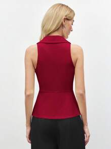 BizChic 酒红色翻领无袖上衣，现代优雅都市通勤日常浪漫90年代复古风，适合圣诞节、新年、情人节、派对、海滩、毕业典礼、时尚、嘉年华、假日等场合，百搭浪漫，也适合婚礼宾客、主人、外出、约会、派对、音乐会、舞台表演、早餐、机场等多种场合。 - 紅色 - 查看 6