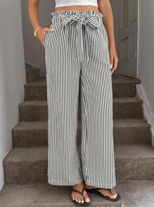 Easowa Pantalones casuales con rayas para mujer, nuevos pantalones rectos anchos y sueltos con efecto de drapeado, look alargado, para primavera y otoño