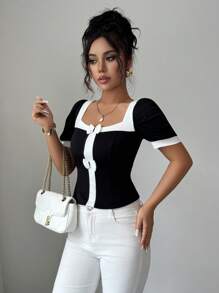 Elenzga Elegant Summer Vacation T-Shirt For Ladies - Black - View 4