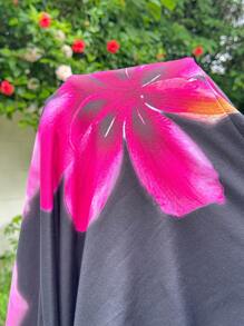 SHEIN EZwear Áo Lina không tay in hoa cỡ lớn nhún bèo - màu đen - Xem 6