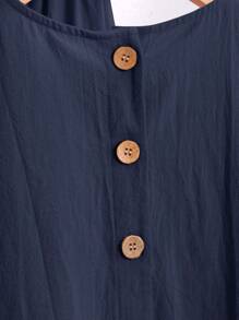 SHEIN Everyday Casual Navy Blue Two-Piece Set With Short Ruffle Sleeve Blouse And Pants - Navy Blue - View 4