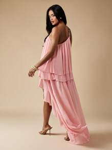 MISSGUIDED Asymmetric High Low Chiffon Maxi Dress One Shoulder Ruffled Layer Party Bridesmaid Prom Gown Greek Style Flowy Wedding Guest Summer Spring - Pink - View 2