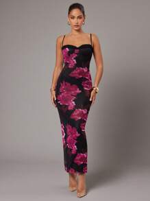 Silquee Váy in hoa lãng mạn cỡ lớn màu xanh lá cây thanh lịch, thích hợp cho đầu mùa xuân, ngày lễ tình nhân, ngày lễ Váy bó ren lãng mạn màu xanh lá cây xô thơm và đỏ nhạt, thích hợp cho ngày lễ tình nhân, tiệc tùng, ngày lễ lãng mạn, váy phù dâu, váy dạ hội, trang phục hàng ngày, tiệc sinh nhật - màu đen - Xem 3