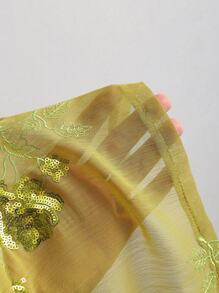 Glamine Glamine Damen glänzende Pailletten grüne sexy kurze Bluse, französischer V-Ausschnitt mit Brustfalten, pailletenverzierte Blumen, modische sexy Träger, schöner Rücken, Damen Top, geeignet für Sommerurlaub