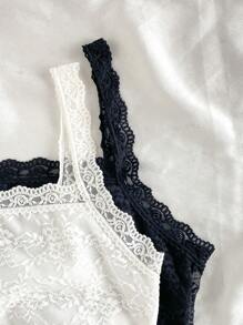 2pcs Solid Color Lace Trim Comfortable Soft Cotton Camisole & Shorts Underwear Set, Suitable For Teen Girl& Ladies,Elastic Lace Basic Short Camisole,Back To School