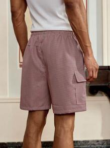 Manfinity VCAY Men's Striped Print Drawstring Waist Pocket Casual Shorts - Red and White - View 2