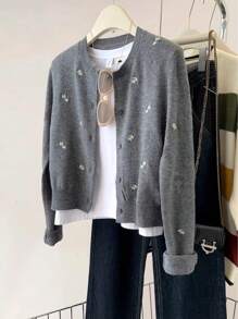 SHEIN Plus Size Retro 2025 Embroidered Elegant Unique Top With High-End Feel Fall Winter Cloth For Women Autumn