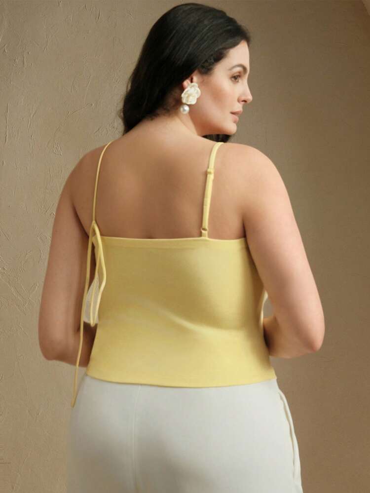 Plus Size Elegant Asymmetrical 3D Floral Yellow Camisole With Adjustable Straps, Elastic, Slimming, Suitable For Summer, Beach, Holiday, Casual, Elegant
