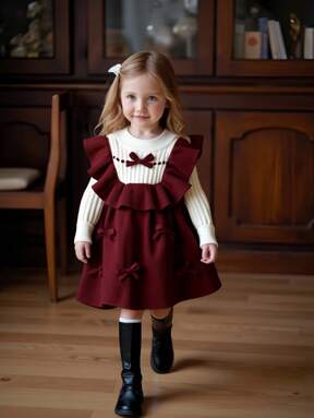 SHEIN فستان محبوك مزخرف بفيونكة ثلاثية الأبعاد بألوان متباينة للرضع ،مناسب للخريف والشتاء