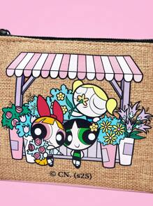 THE POWERPUFF GIRLS X SHEIN 花开、泡泡、毛茛图案拉链化妆包，时尚