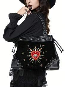 ROMWE Goth Túi Tote Họa Tiết Hình Mắt Phong Cách Punk Dành Cho Nữ Sử Dụng Hàng Ngày - màu đen - Xem 1