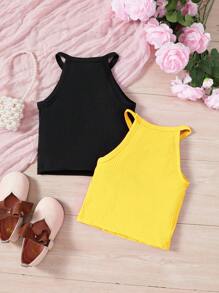 SHEIN 2pcs Set Young Girl Neck Hanging Letter Pattern Fashionable Cute Letter Graphic Tank Top