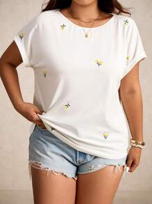 Elaquor T-shirt décontracté en grande taille avec broderie florale pour les vacances
