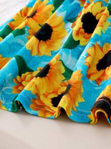 3 Pcs Set Baby/Toddler Girls Knitted Striped, Polka Dot, Sunflower Print Summer Casual Dress With Cap Sleeve Baby Girl Summer Dress Toddler Sunflower Dress Baby Girl Sleeveless Dress Baby Clothes With Sunflowers Toddler Flower Dress - Multicolor - View 7