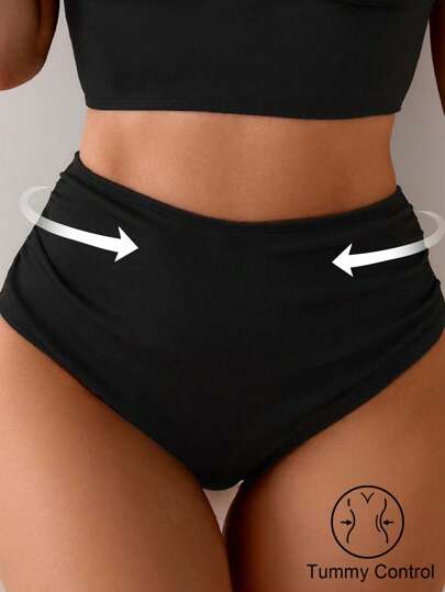 Shapewave Women's Summer Casual Beach High Waisted Brief, Tummy Control Bikini Bottom