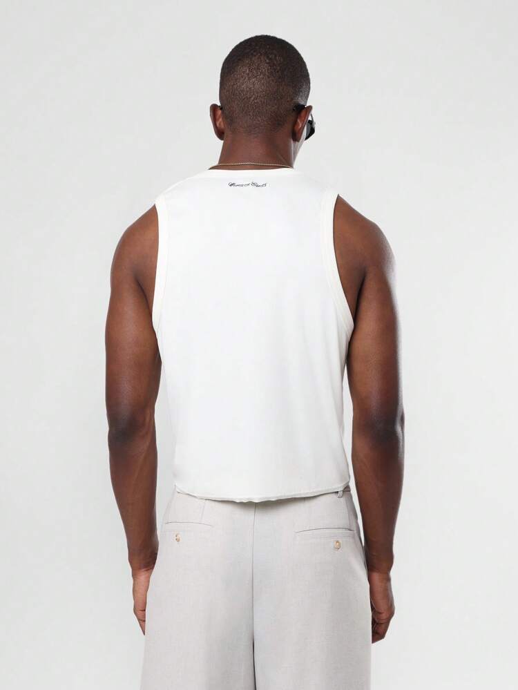 Essential Fitted Muscle Slim Fit Raw Edge Design Ribbed Tank Top