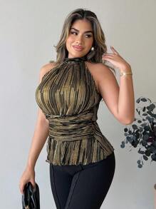 Xyvia Blusa de mujer con diseño plisado de cintura delgada y sexy - Multicolor - Ver 4