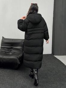 EURMUSE Long Padded Coat Keeping Warm With Big Two Pockets - Black - View 2