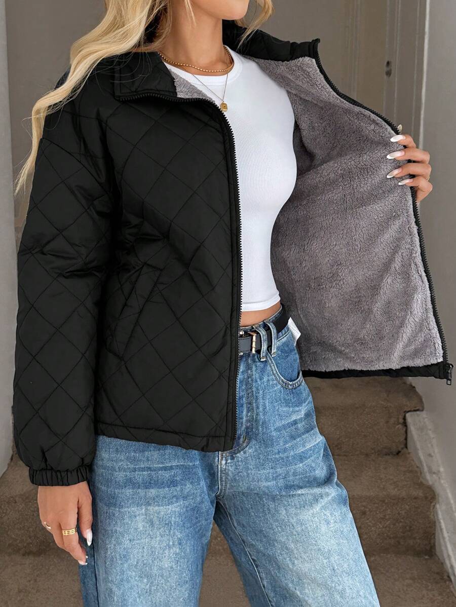 Easowa 女士休闲纯色保暖内衬常规棉服，秋冬