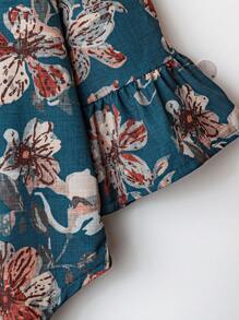 Rusticease 女式全身印花休闲圆领 3/4 袖衬衫，夏季女式花卉上衣女式花卉上衣女式休闲上衣女式休闲上衣花朵上衣女式花卉上衣 - 彩色 - 查看 4