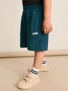 Boys Casual Everyday Versatile Comfortable Letter Print Loose Woven Shorts, Suitable For Commute, School, Casual, Travel, Sports, Spring/Summer/Fall/Winter