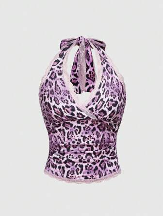 Grunge Punk كاميسول نسائي مثير بظهر عاري مطبوع بالدانتيل والنمر للطراز العشريني