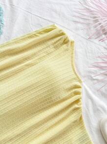 Soleia 女士纹理针织露肩褶饰修身度假上衣，适合派对、海滩、夏季 - 黃色 - 查看 4