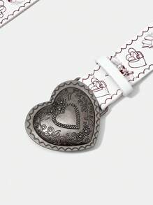 THE POWERPUFF GIRLS X SHEIN 1pc Heart Buckle Blossom, Bubbles, Buttercup Pattern Waist Belt For Women - Multicolor - View 3