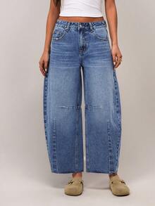 SHEIN Forever 21 Women's Solid Color Pocket Casual Loose Denim Jeans Women Jeans Baggy Wide Leg Jeans Woman Loose Jeans