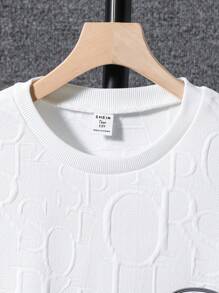 Teen Boy 2pcs/Set Letter Patched Short Sleeve T-Shirt And Shorts With Embossed Logo Detail