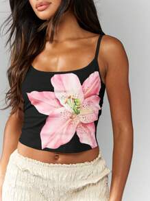 MISSGUIDED 花卉印花夏季上衣 Lily 设计吊带露脐上衣 可调节肩带 休闲女性风 - 黑色 - 查看 6
