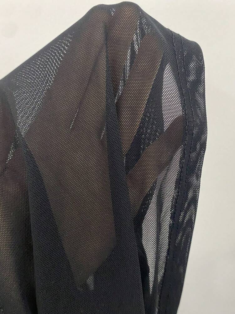 Women's Mesh Contrast Design Square Neck Long Sleeve T-Shirt Going Out Tops Summer