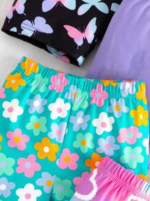 4件套女童扎染短裤套装，包含扎染蝴蝶、花朵印花和纯色款式，适合夏季户外活动和日常穿着，是夏季度假的理想之选。 - 彩色 - 查看 4