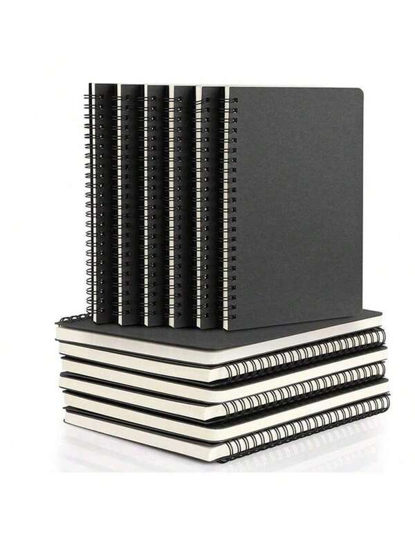 SHEIN 1/4/6PCS  Spiral Notebook, A5 1pack 60 Sheets  Black College Ruled Hardcover Lined Travel Writing Subject Notebooks Journal, Memo Notepad Sketchbook, Students Office Business Diary Book Journal