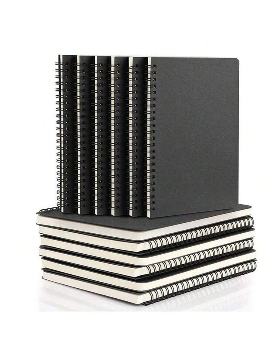 1/4/6PCS  Spiral Notebook, A5 1pack 60 Sheets  Black College Ruled Hardcover Lined Travel Writing Subject Notebooks Journal, Memo Notepad Sketchbook, Students Office Business Diary Book Journal