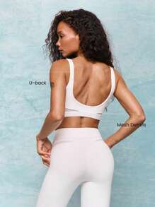 GLOWMODE FeatherFit™ Go Further Crew Neck Removable Cups Mesh Sports Bra Low Impact Yoga Pilates Barre Studio Daily Casual Wear - White - View 2