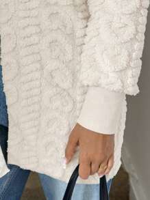 Easowa 女士连帽菱形提花纹理双面羊毛休闲通勤优雅外套，适合日常穿着，秋冬 - 杏色 - 查看 5