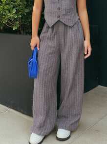 Firerie Kids Firerie Kids Nova Glow 少女休闲街头时尚通勤上学风条纹阔腿直筒裤，深灰色