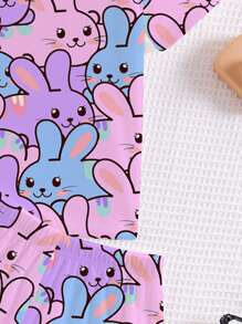 Tween Girl Purple Summer Cute Cartoon Colorful Rabbit Print Crew Neck Short Sleeve T-Shirt & Shorts Pajama Set,Princess Chic Sleep Home Refresh Sets - Multicolor - View 5