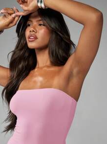 MISSGUIDED Vestido mini ajustado tipo bandeau sin tirantes, ajustado para club, fiesta, boda, invitado, baile, verano, primavera - Rosa Pálido - Ver 3