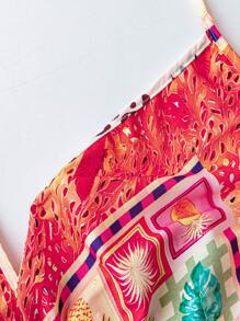 Flirla Vestido camisero sin espalda con estampado tropical para vacaciones de verano, talla grande para mujer - Multicolor - Ver 3