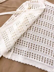 SHEIN Teens Girls' Apricot Casual Vacation Short Cropped Cardigan With Bow Accent, Textured Vintage Floral Lace, Oversized Long Sleeve, Can Be Worn Alone Or Layered, Suitable For Daily Wear, French & Korean Fashion Style, Back To School Teen Girl Clothes Sweaters Summer Clothes For Teens Sweater Beige Clothes For Teen Girls Tween Girl Clothes Sweaters Tie Front Sweater,In Fall/Winter