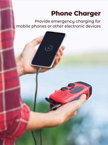 Teckwe Hand Crank Radio With 2000mAh Cellphone Charger, AM FM NOAA Weather Radio With Bright Flashlight For Home And Outdoor Emergencies - Red - View 5