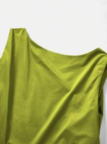 Maija 2025 Summer New Sage Green Sexy Backless Tie Strap Wrap Ruffle Asymmetrical Hem Camisole Top, Elegant Urban Chic, Versatile For Office, Party, Beach, Festival, Wedding, Casual, Y2K Style Streetwear, Back To School - Green - View 10