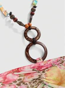 ROMWE Avant Y2K Hawaiian Resort Coconut Girl Hibiscus Print Mini Mesh Skater Dress For Women - Pink - View 3