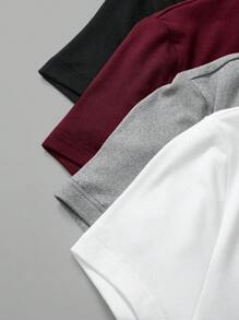 SHEIN BASICS 4件套休闲纯色针织圆领短袖修身女式紧身衣 - 彩色 - 查看 4