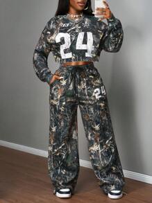 Slaydiva 女士两件套休闲街头风格树枝24数码印花宽松运动服，春夏季 - 彩色 - 查看 4