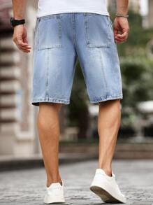 Manfinity Homme Quần short denim thời trang giản dị đa năng có túi màu trơn cho nam - Rửa nhẹ - Xem 2